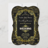 Invitation Glam Black & Gold Great Gatsby Art Déco Mariage (Devant)