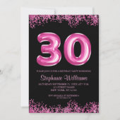 Invitation Glam Black Pink Foil 30e fête d'anniversaire (Devant)