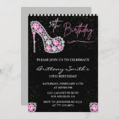 Invitation Glam Black Pink Silver Diamond 34e anniversaire (Devant / Derrière)