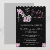 Invitation Glam Black Pink Silver Diamond 39e anniversaire (Devant / Derrière)