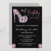 Invitation Glam Black Pink Silver Diamond 42e anniversaire (Devant / Derrière)