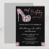 Invitation Glam Black Pink Silver Diamond 43e anniversaire (Devant / Derrière)