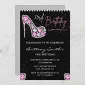 Invitation Glam Black Pink Silver Diamond 53e anniversaire (Devant / Derrière)