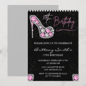 Invitation Glam Black Pink Silver Diamond 57e anniversaire (Devant / Derrière)