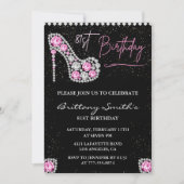 Invitation Glam Black Pink Silver Diamond 81e anniversaire (Devant)