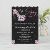 Invitation Glam Black Pink Silver Diamond 81e anniversaire (Debout devant)
