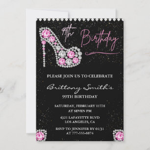 Invitation Glam Black Pink Silver Diamond 99e anniversaire