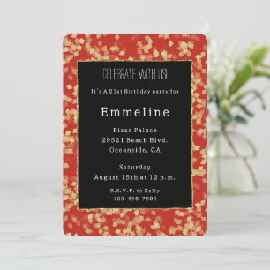 Invitation Glam Black Red Gold Parties scintillant Glitzy Ann