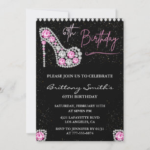 Invitation Glam Black Rose Argent Diamant 69e anniversaire