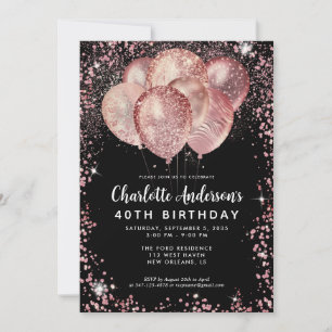 Invitation Glam Black Rose Gold Parties scintillant Ballons A