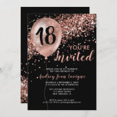 Invitation Glam Black Rose Gold Parties scintillant Balloon 1 (Devant / Derrière)