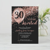 Invitation Glam Black Rose Gold Parties scintillant Balloon 3 (Debout devant)