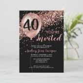 Invitation Glam Black Rose Gold Parties scintillant Balloon 4 (Debout devant)