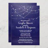 Invitation Glam Blanc Fée Lumières Couples Bleu Douche (Devant / Derrière)