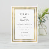 Invitation Glam blanc or cadre géométrique élégant mariage (Debout devant)