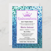 Invitation Glam bleu turquoise Quinceanera (Devant)