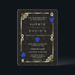 Invitation Glam Blue Casino Las Vegas Poker Mariage<br><div class="desc">Unique Casino Royale, design de carte à thème art déco. Il présente un style art déco vintage, un cadre rompu de Roaring des années 1920 avec fausse feuille d'or Fleur-de-lis, coeurs bleus, Q et K sur deux coins (simulant des cartes à jouer), sur arrière - plan motif Art déco noir...</div>