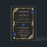 Invitation Glam Blue Casino Las Vegas Poker Mariage<br><div class="desc">Unique Casino Royale, design de carte à thème art déco. Il présente un style art déco vintage, un cadre rompu de Roaring des années 1920 avec fausse feuille d'or Fleur-de-lis, coeurs bleus, Q et K sur deux coins (simulant des cartes à jouer), sur arrière - plan motif Art déco noir...</div>