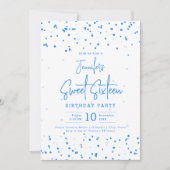 Invitation Glam Blue Faux Foil Dots Sweet 16 Party (Devant)