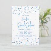 Invitation Glam Blue Faux Foil Dots Sweet 16 Party (Debout devant)