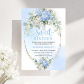 Invitation Glam Blue Hydrangea Gold Glitter 16th Birthday 