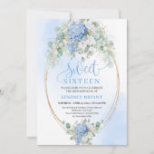 Invitation Glam Blue Hydrangeas Gold Sweet Sixteen Invite (Devant)