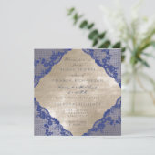 Invitation Glam Blue Navy dentelle ivoire velours Fête des ma (Debout devant)