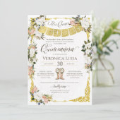 Invitation Glam Blush, blanc avec or Floral Quinceañera Inv (Debout devant)