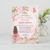 Invitation Glam Blush Gold Floral Princess Quinceañera (Debout devant)
