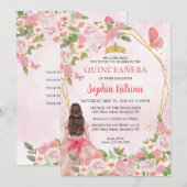 Invitation Glam Blush Gold Floral Princess Quinceañera (Devant / Derrière)