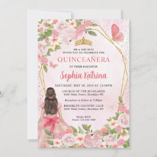 Invitation Glam Blush Gold Floral Princess Quinceañera