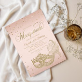 Invitation Glam Blush Parties scintillant or rose Masquerade