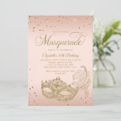 Invitation Glam Blush Parties scintillant or rose Masquerade  (Debout devant)