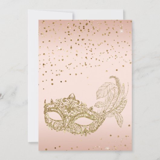 Invitation Glam Blush Parties scintillant or rose Masquerade  (Dos)