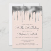 Invitation Glam Blush Rose Argent Paillement de Feuille 50e A (Devant)