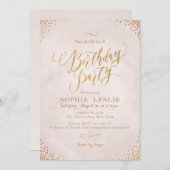 Invitation Glam blush rose or calligraphie anniversaire (Devant / Derrière)