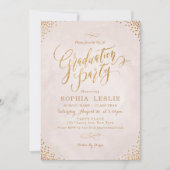 Invitation Glam blush rose or calligraphie fête de graduation (Devant)
