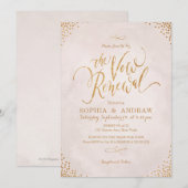 Invitation Glam blush rose or calligraphie voeu renouvellemen (Devant / Derrière)