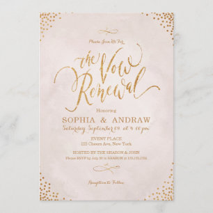 Invitation Glam blush rose or calligraphie voeu renouvellemen