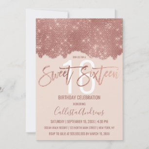 Invitation Glam Blush Rose Parties scintillant or Couleur Blo