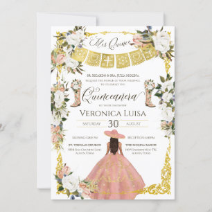 Invitation Glam Blush White Gold Charro Floral Quinceañera I