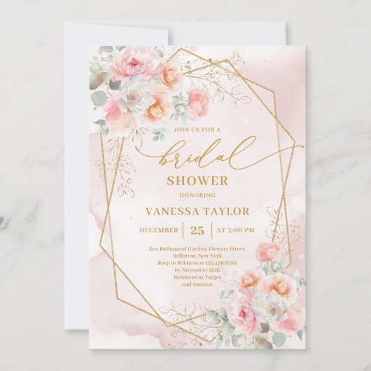 Invitation Glam Boho Blush Gold Parties scintillant Invitatio (Devant)