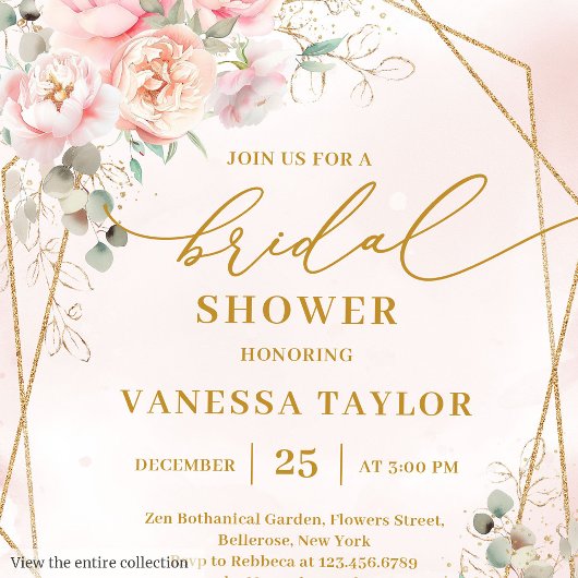 Invitation Glam Boho Blush Gold Parties scintillant Invitatio