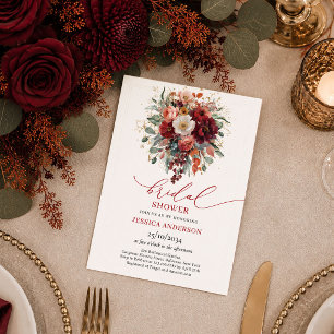 Invitation Glam Bourgogne Or Floral rouge profond bridal show