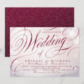 Invitation Glam burgundy calligraphie vintage mariage (Devant / Derrière)