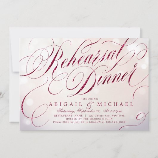Invitation Glam burgundy Dîner de répétition de calligraphie  (Devant)