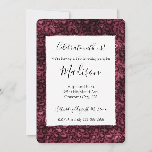 Invitation Glam Burgundy Empreinte de léopard White (Devant)