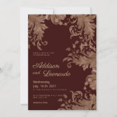 Invitation Glam burgundy or floral luxe dentelle Mariage (Devant)