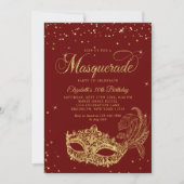 Invitation Glam Burgundy Parties scintillant rouge or Masquer (Devant)