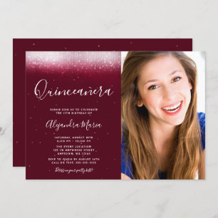 Invitation Glam Burgundy Quinceanera Photo